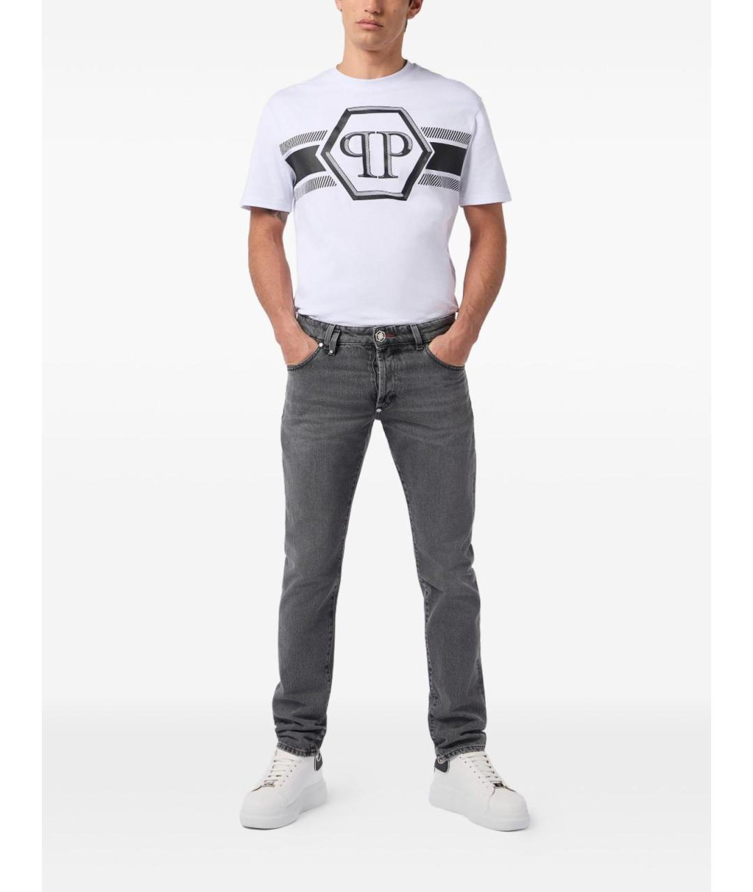 PHILIPP PLEIN Темно-синие хлопко-полиэстеровые прямые джинсы, фото 2