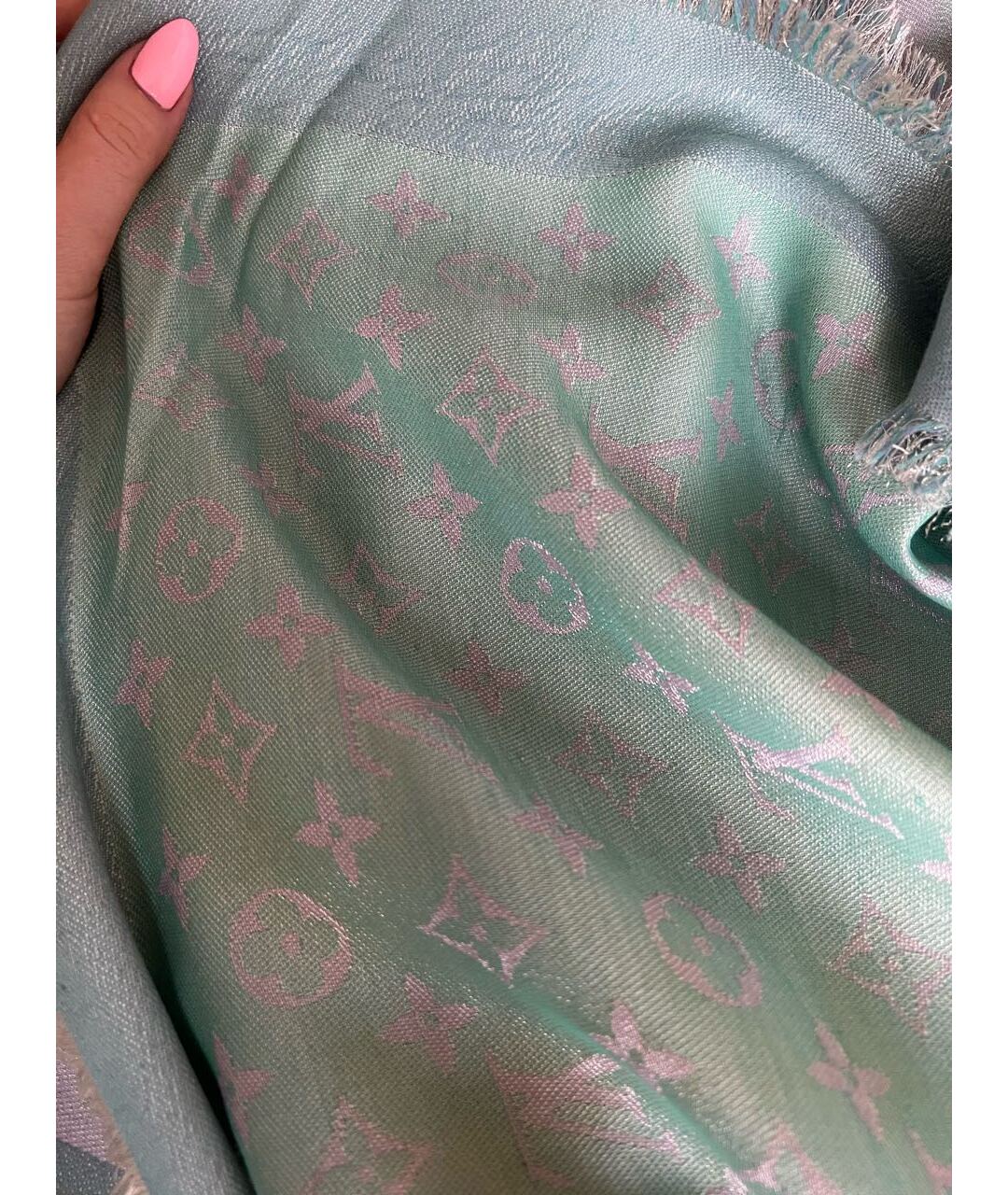 LOUIS VUITTON Бирюзовый шелковый шарф, фото 4