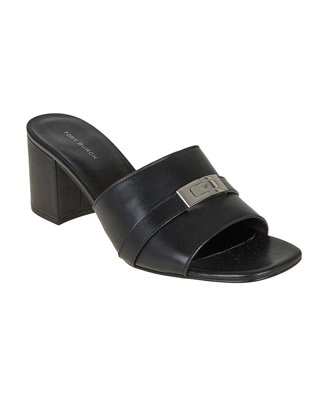TORY BURCH Черные кожаные мюли, фото 2