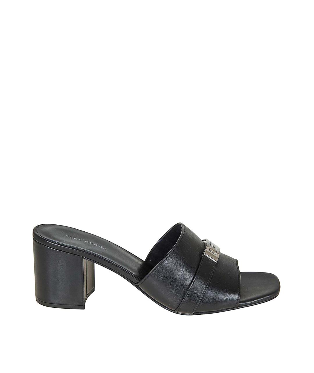 TORY BURCH Черные кожаные мюли, фото 1