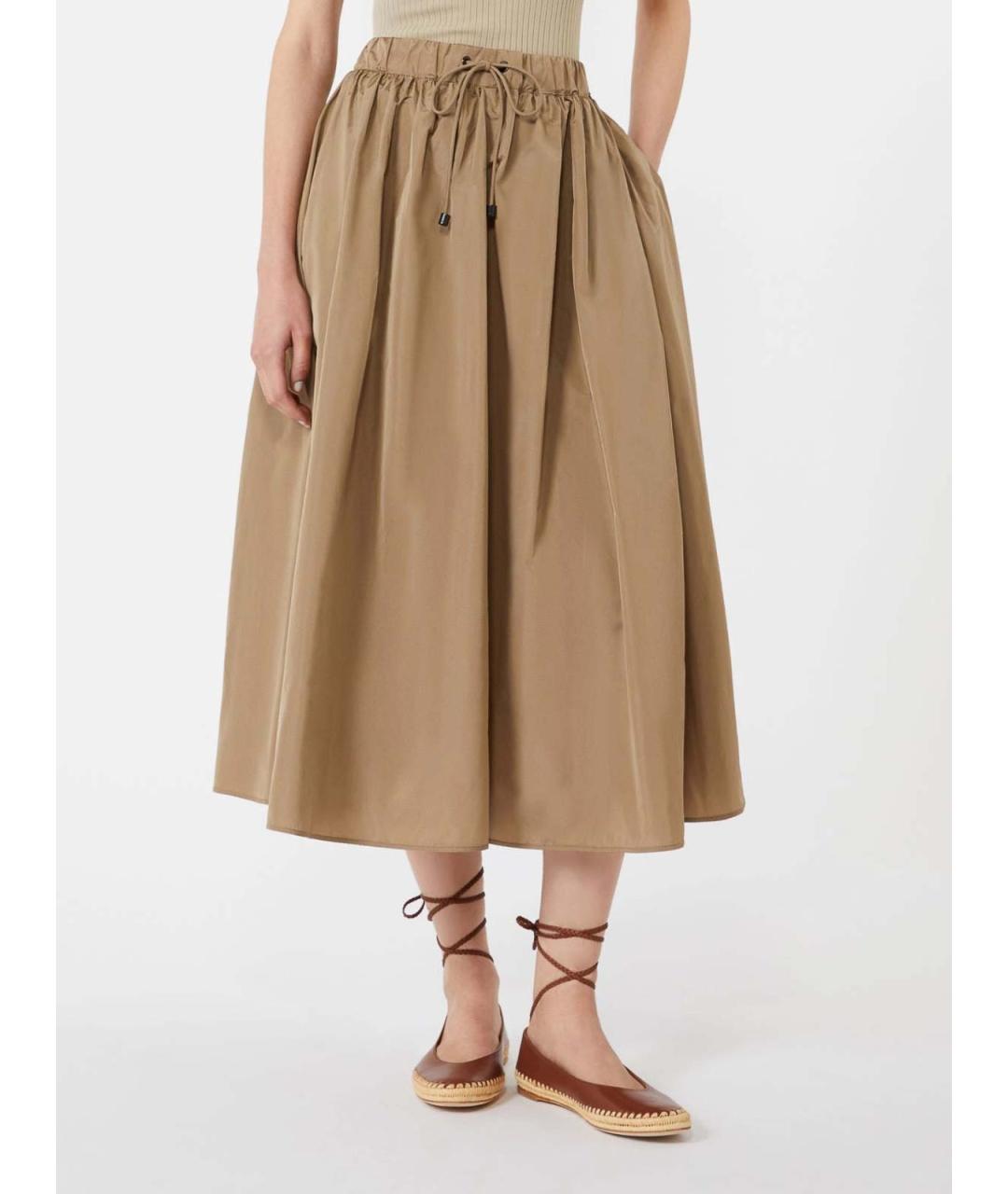 MAX MARA Коричневая полиэстеровая юбка миди, фото 2