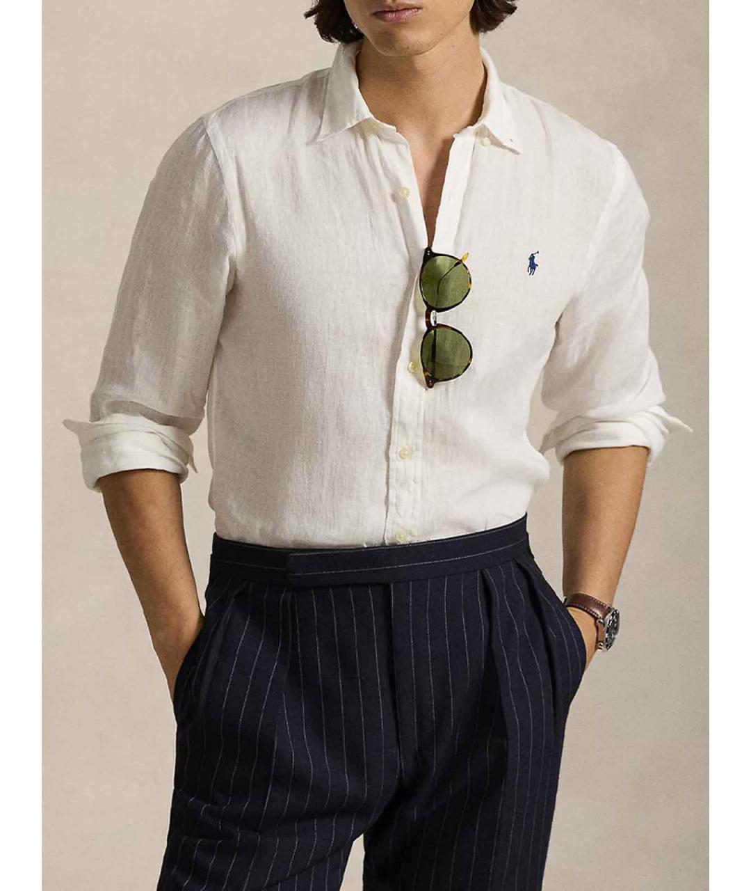 POLO RALPH LAUREN Белая льняная классическая рубашка, фото 3