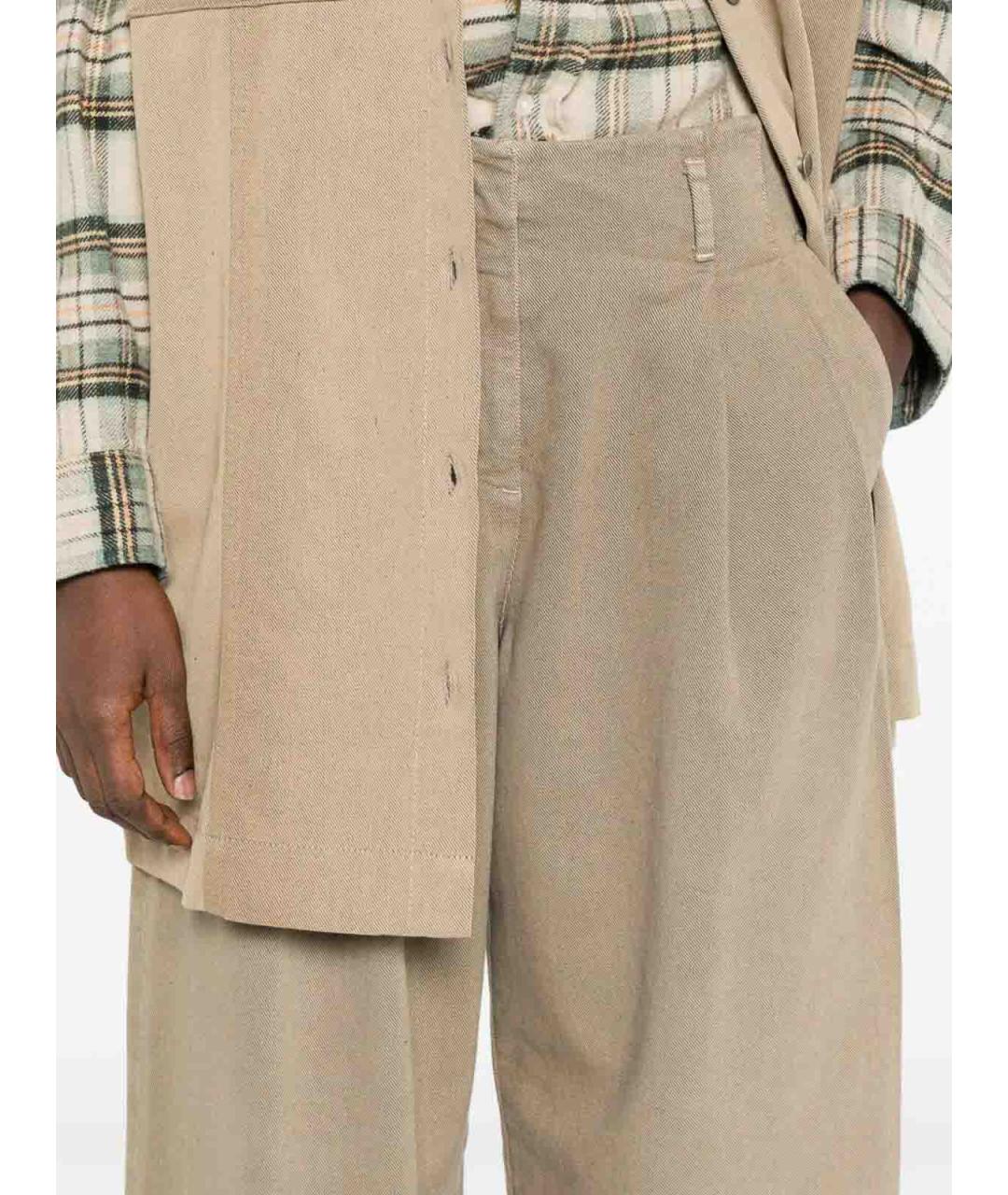 GOLDEN GOOSE DELUXE BRAND Бежевые хлопковые брюки широкие, фото 5