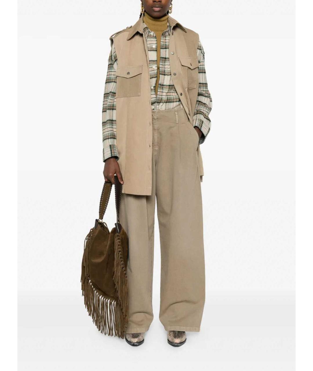GOLDEN GOOSE DELUXE BRAND Бежевые хлопковые брюки широкие, фото 2