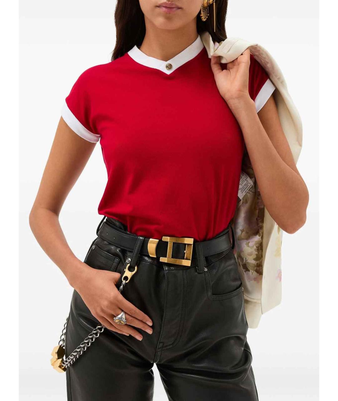 VERSACE Красная хлопковая футболка, фото 4