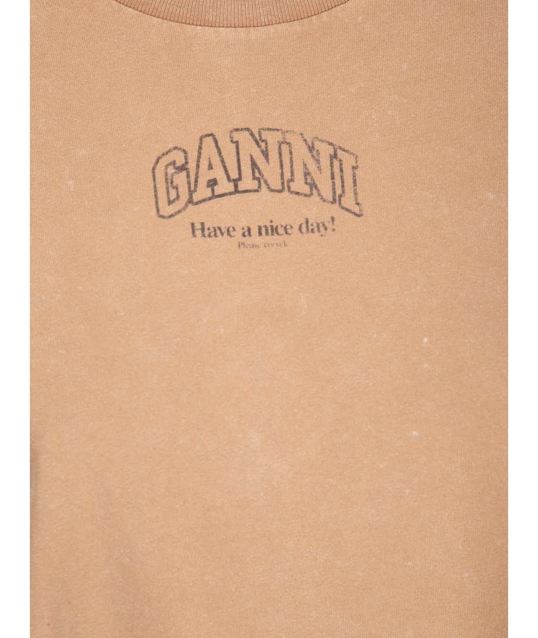 GANNI Бежевая хлопковая футболка, фото 3