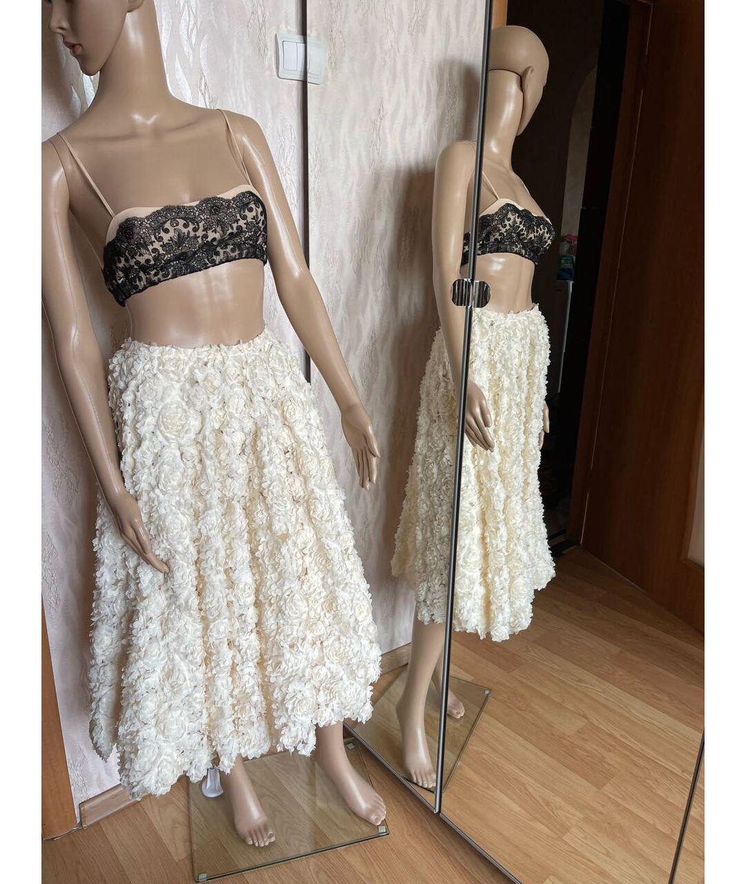 NDOMBI STELLA Белая полиэстеровая юбка миди, фото 7