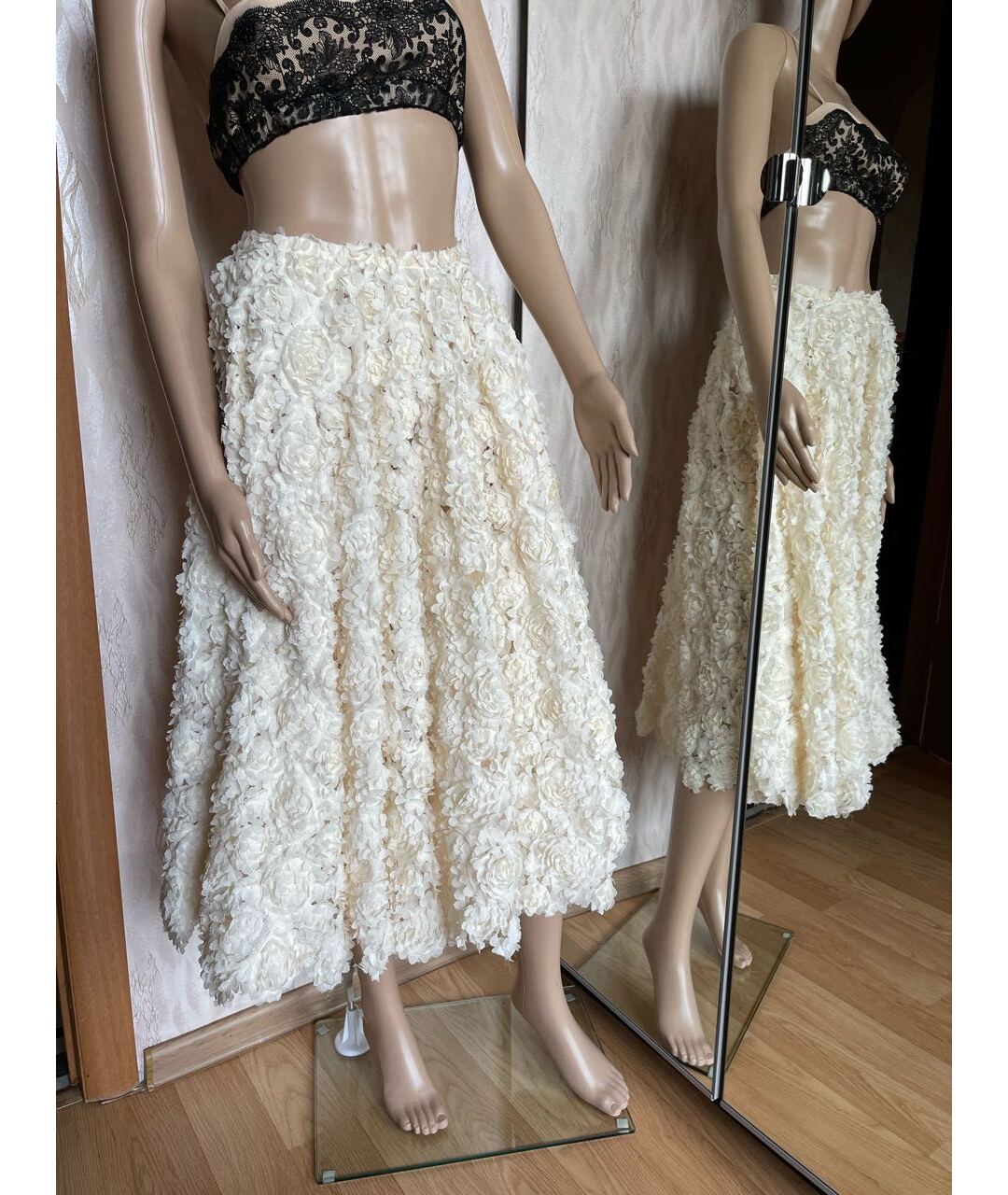 NDOMBI STELLA Белая полиэстеровая юбка миди, фото 8