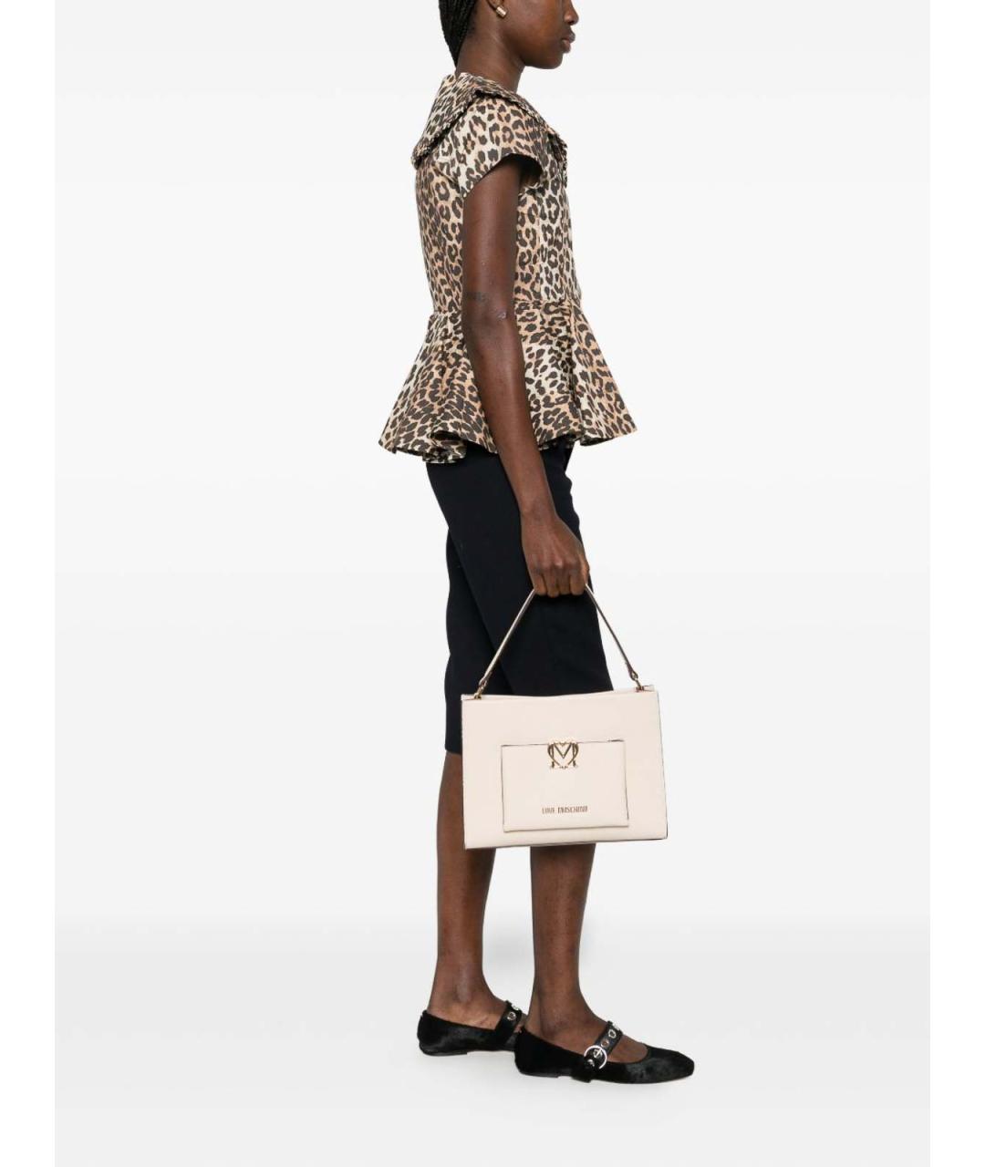 LOVE MOSCHINO Белая кожаная сумка тоут, фото 3