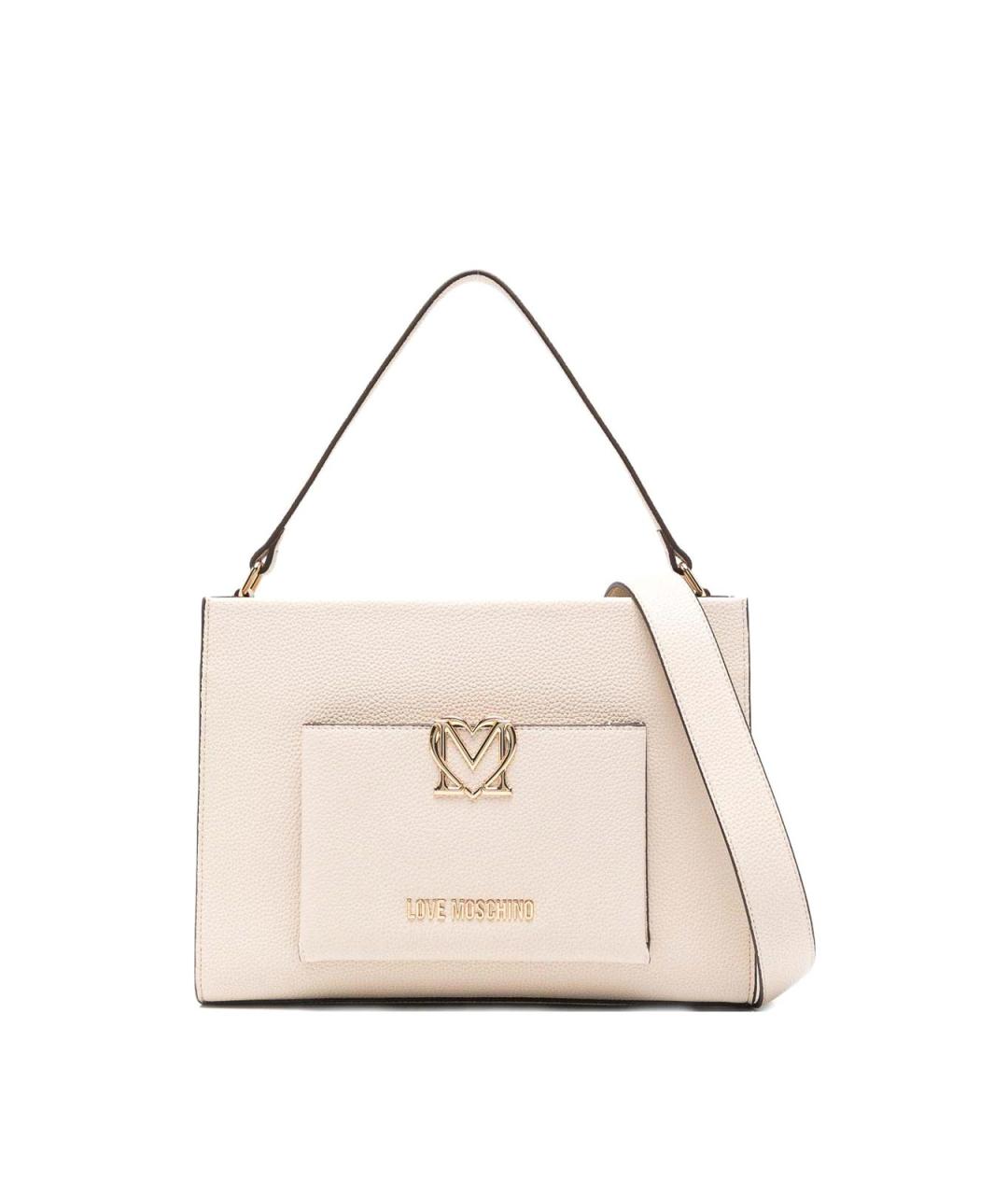 LOVE MOSCHINO Белая кожаная сумка тоут, фото 1