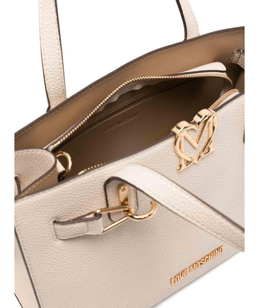 LOVE MOSCHINO Белая кожаная сумка тоут, фото 3