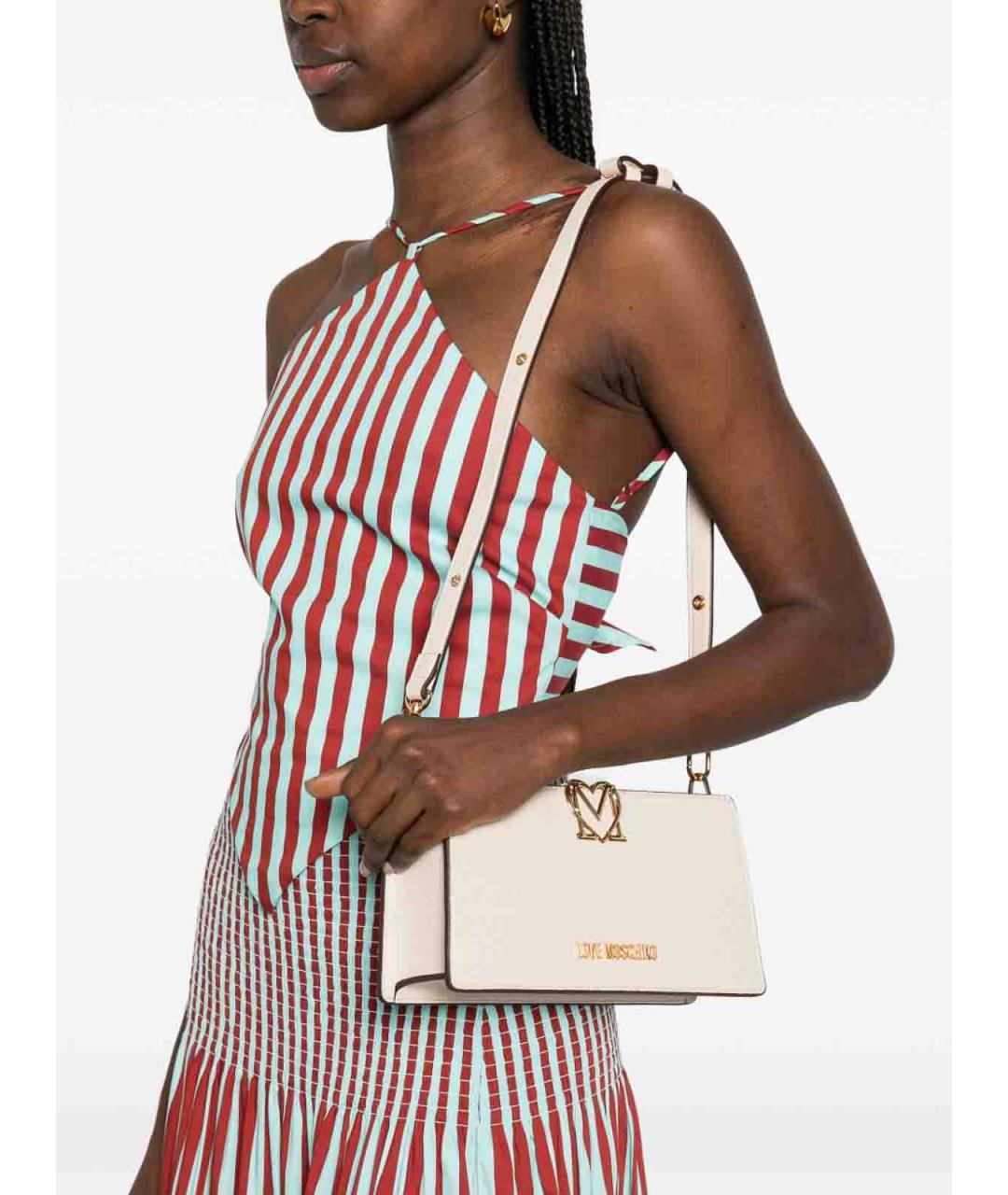 LOVE MOSCHINO Белая кожаная сумка через плечо, фото 3