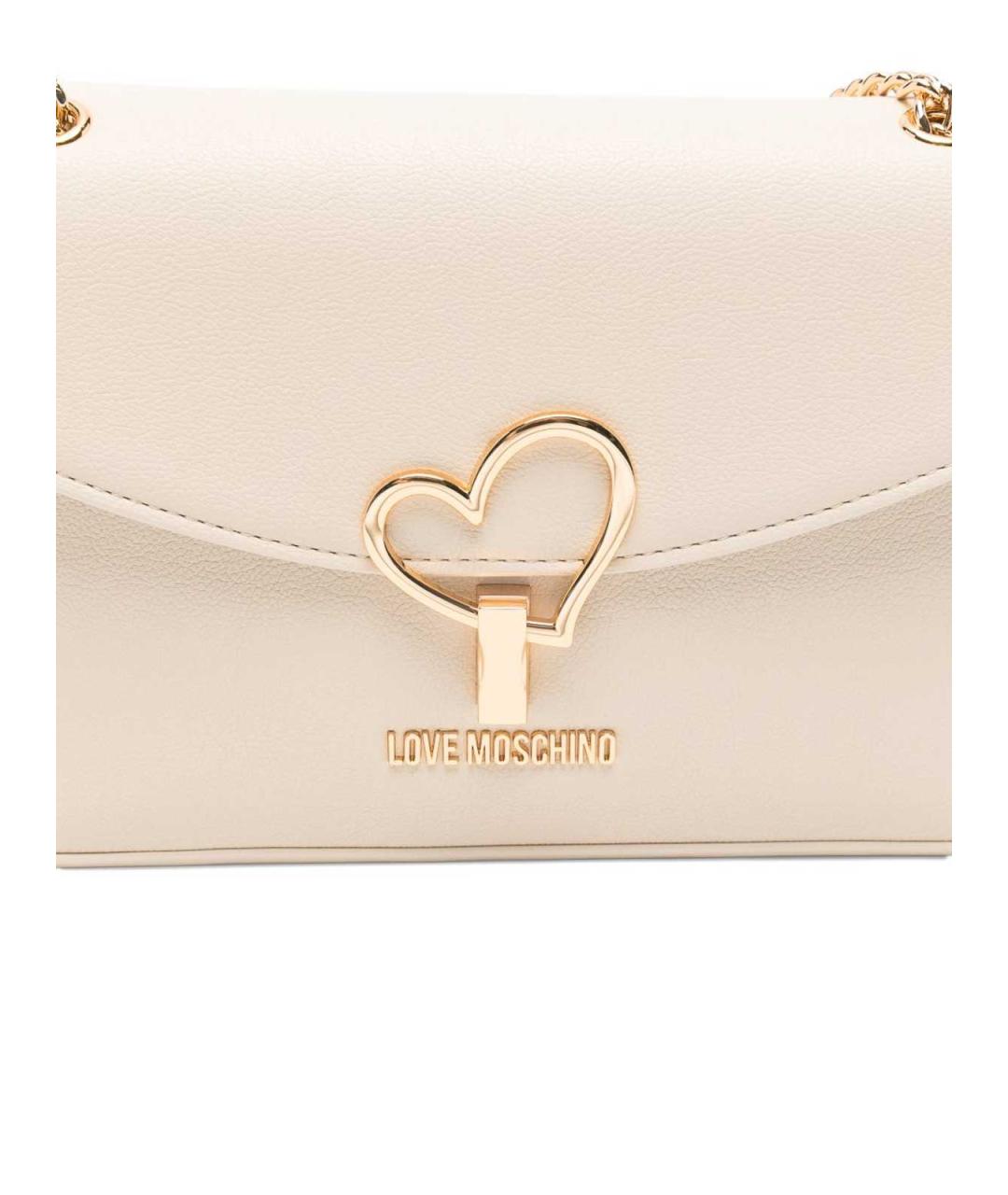 LOVE MOSCHINO Белая кожаная сумка через плечо, фото 3