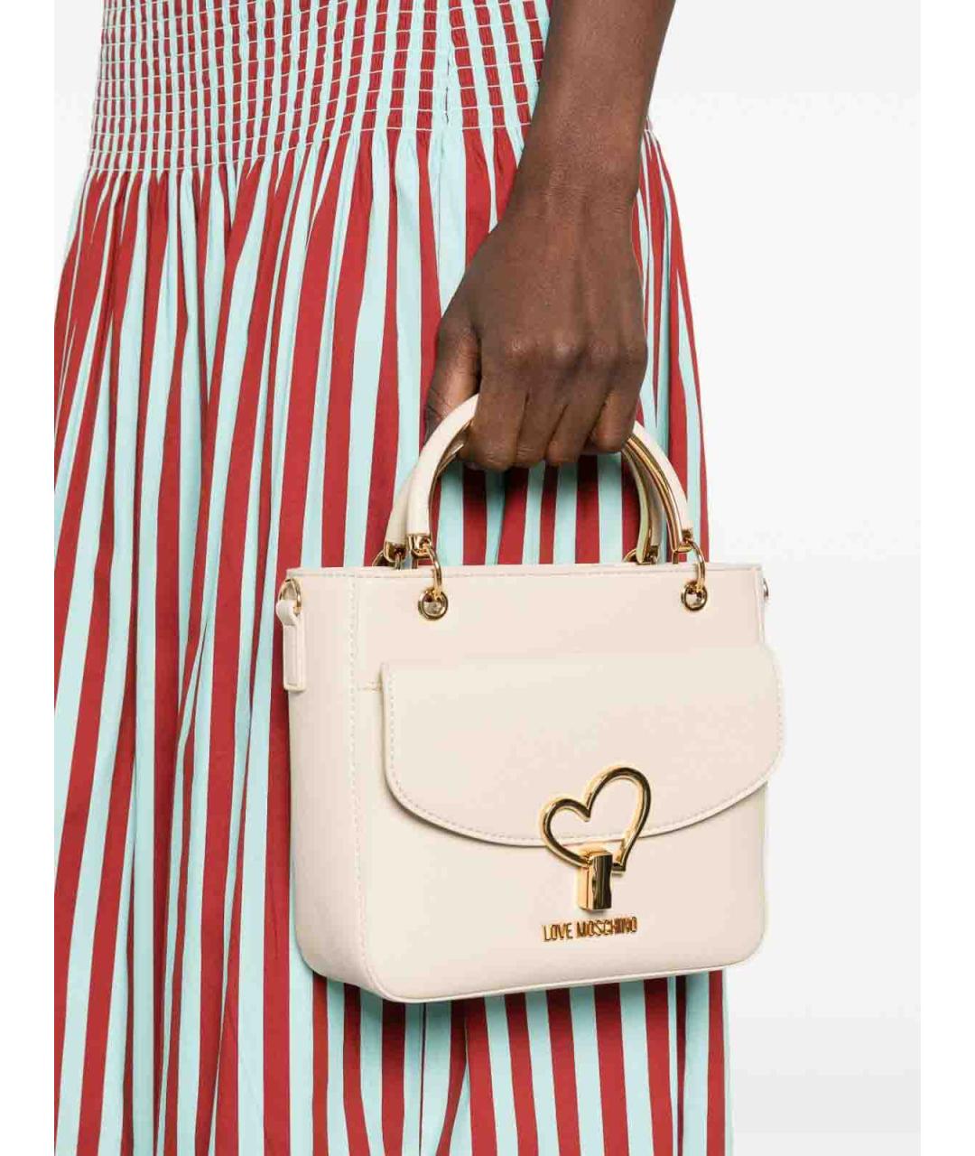 LOVE MOSCHINO Белая кожаная сумка тоут, фото 3