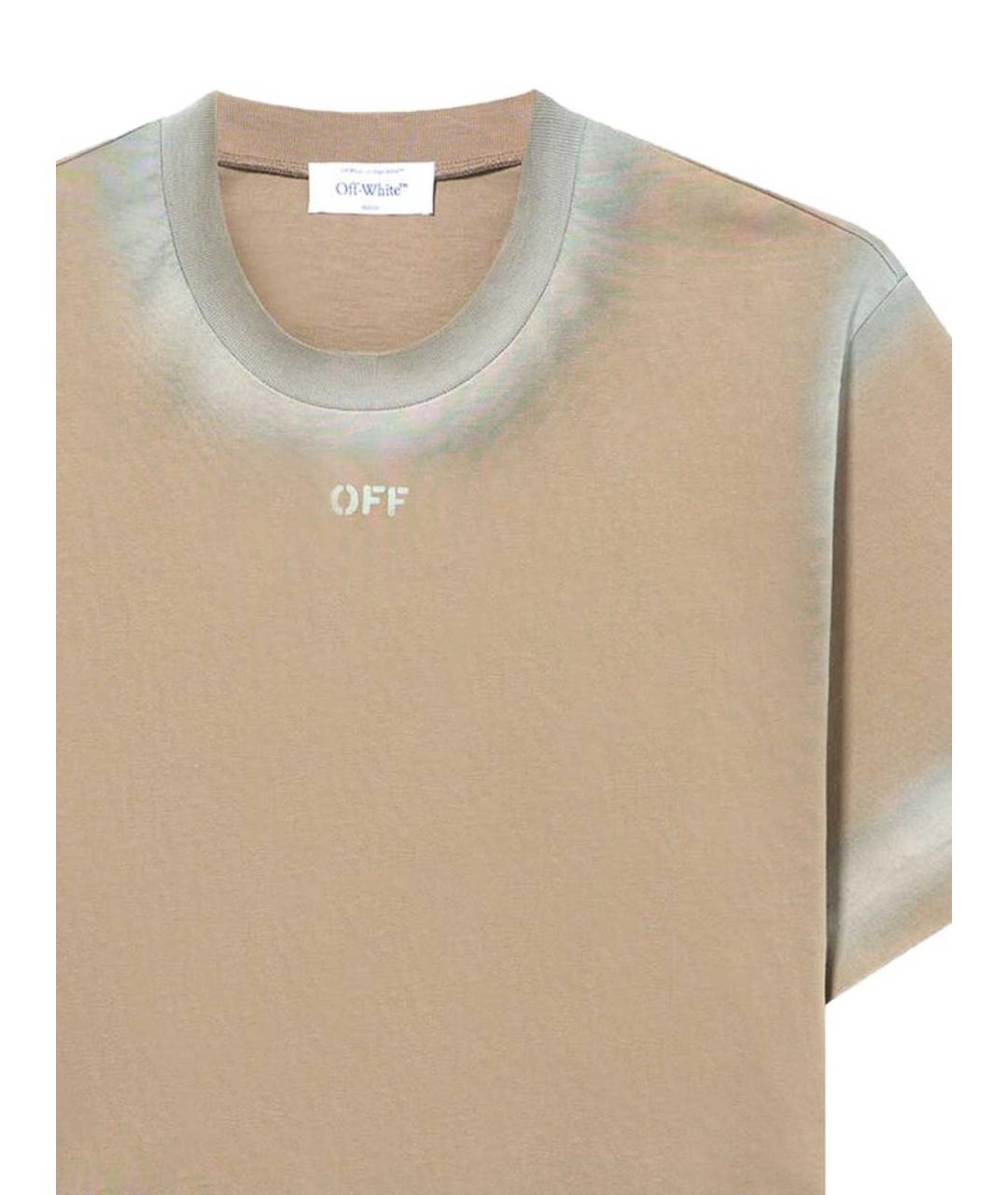 OFF-WHITE Бежевая хлопковая футболка, фото 2