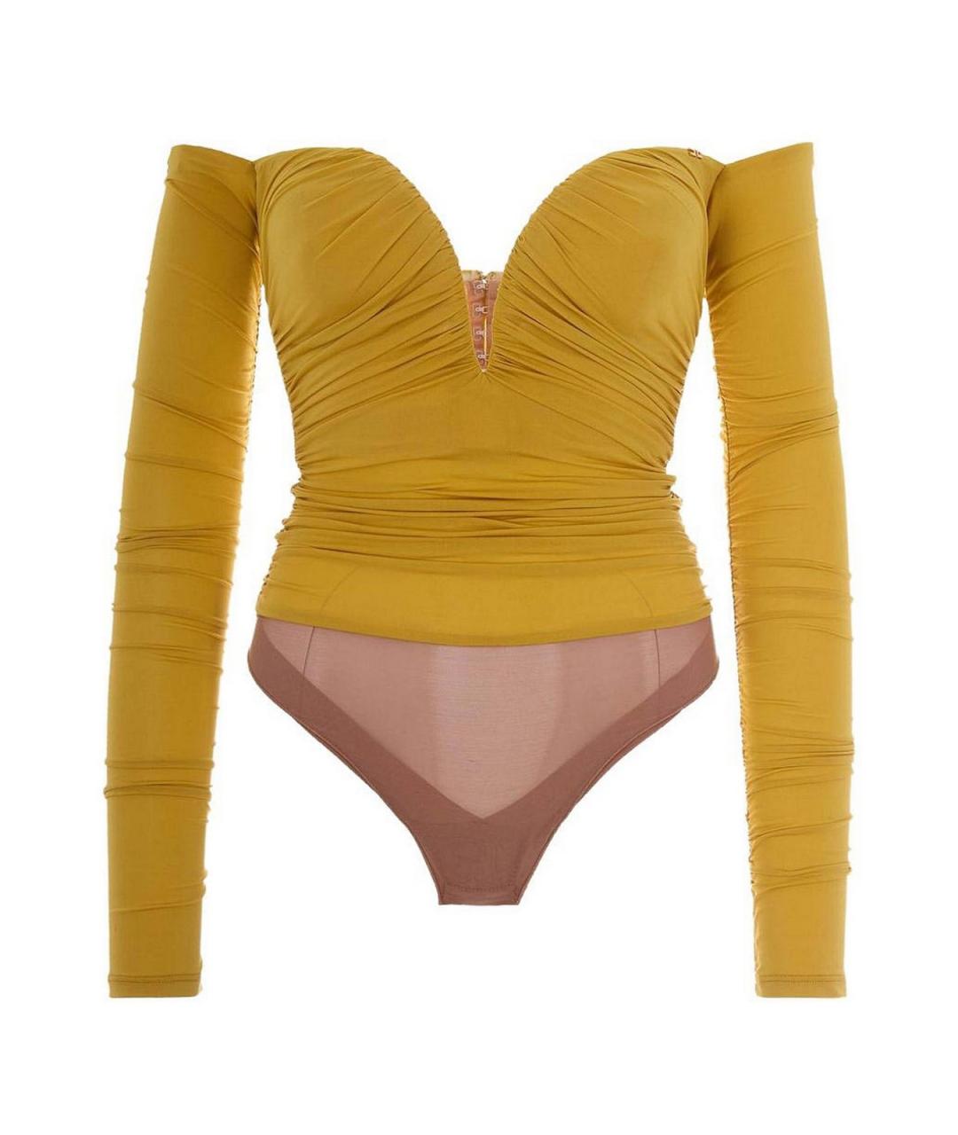 ELISABETTA FRANCHI Горчичное вискозное боди, фото 1