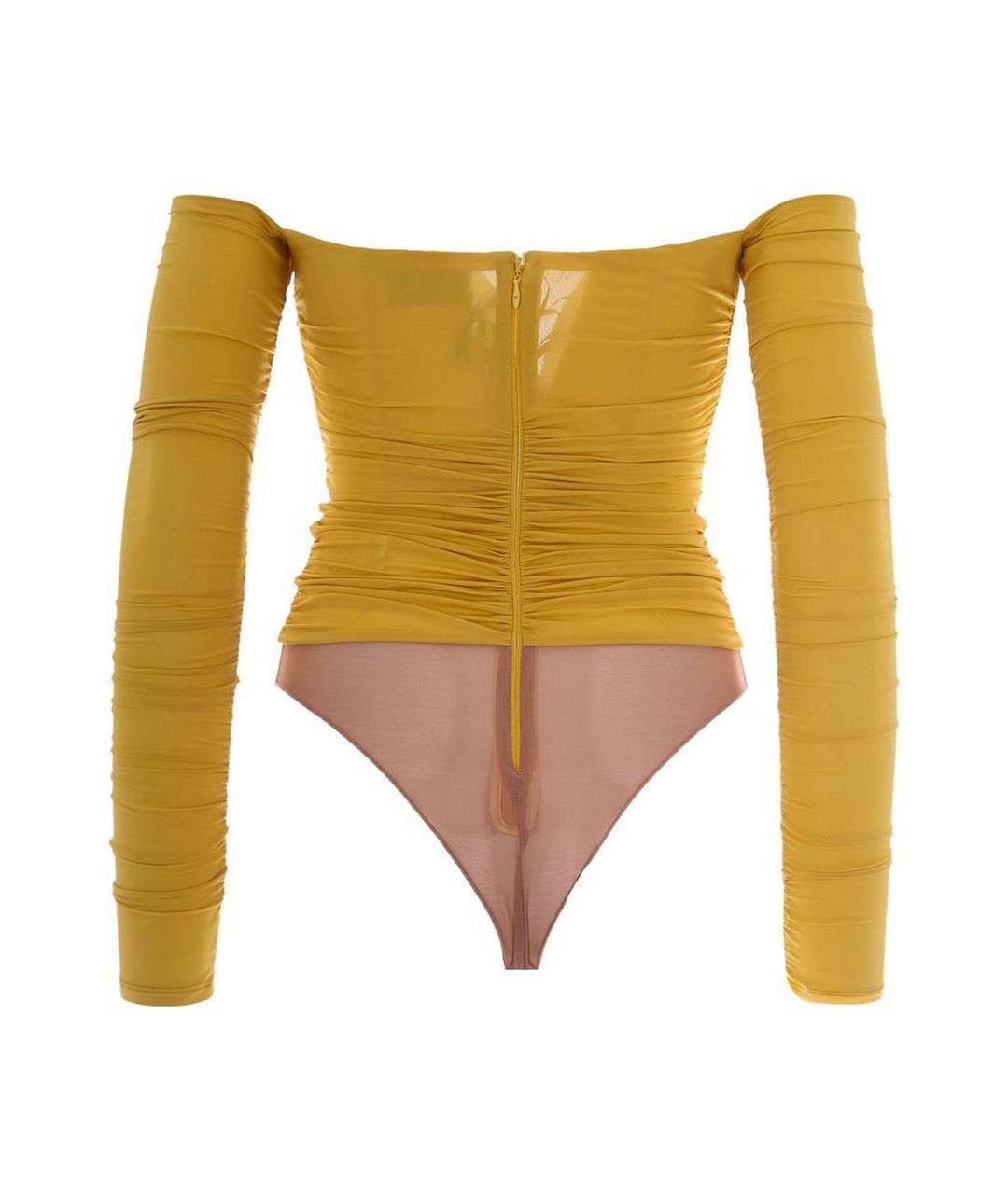 ELISABETTA FRANCHI Горчичное вискозное боди, фото 2