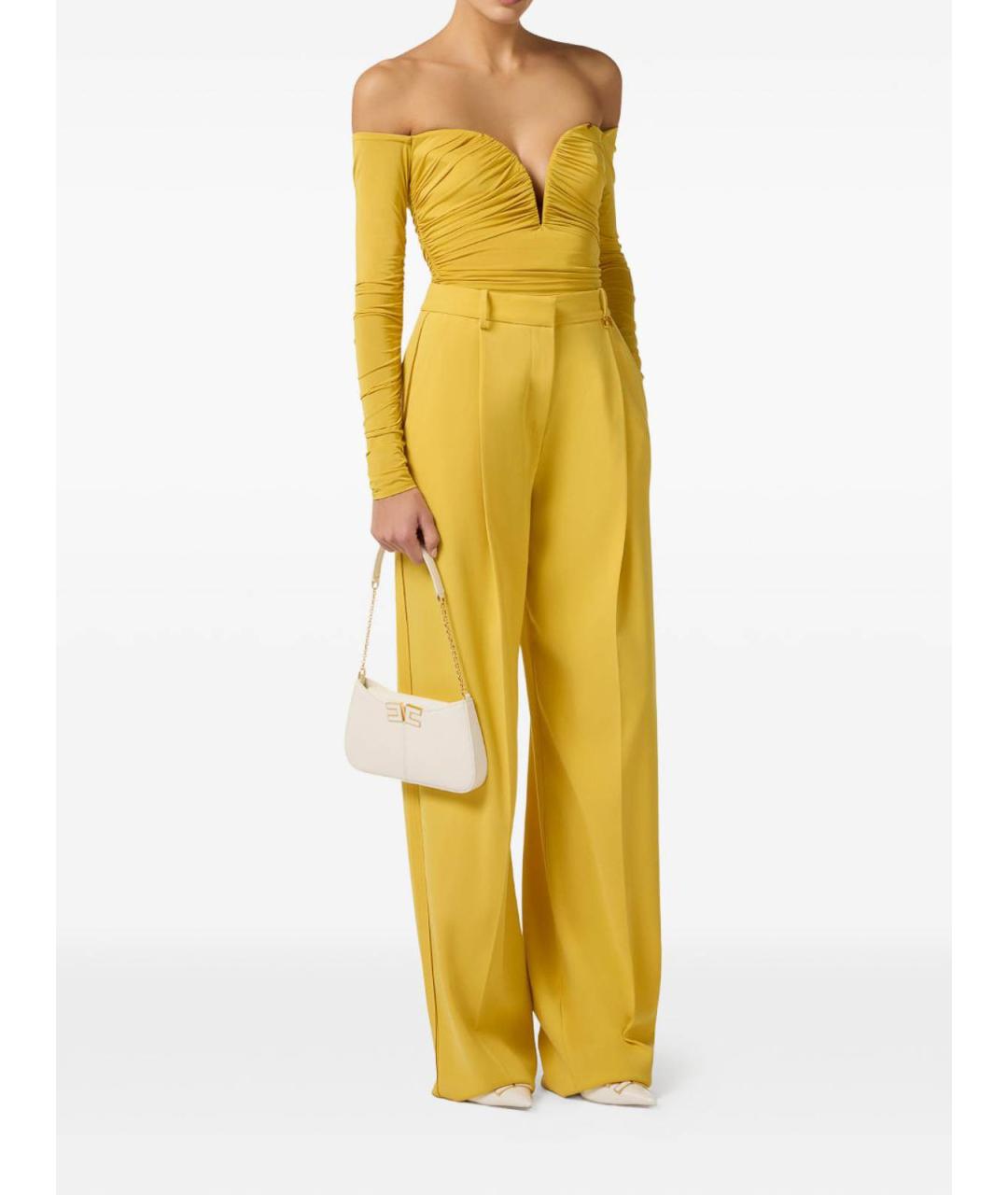 ELISABETTA FRANCHI Желтые полиэстеровые прямые брюки, фото 2