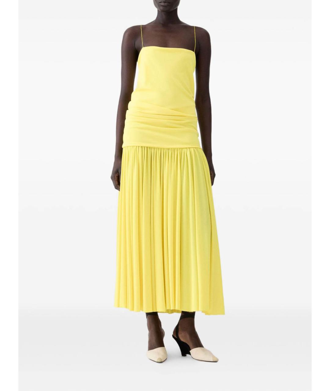 JACQUEMUS Желтое вискозное коктейльное платье, фото 4
