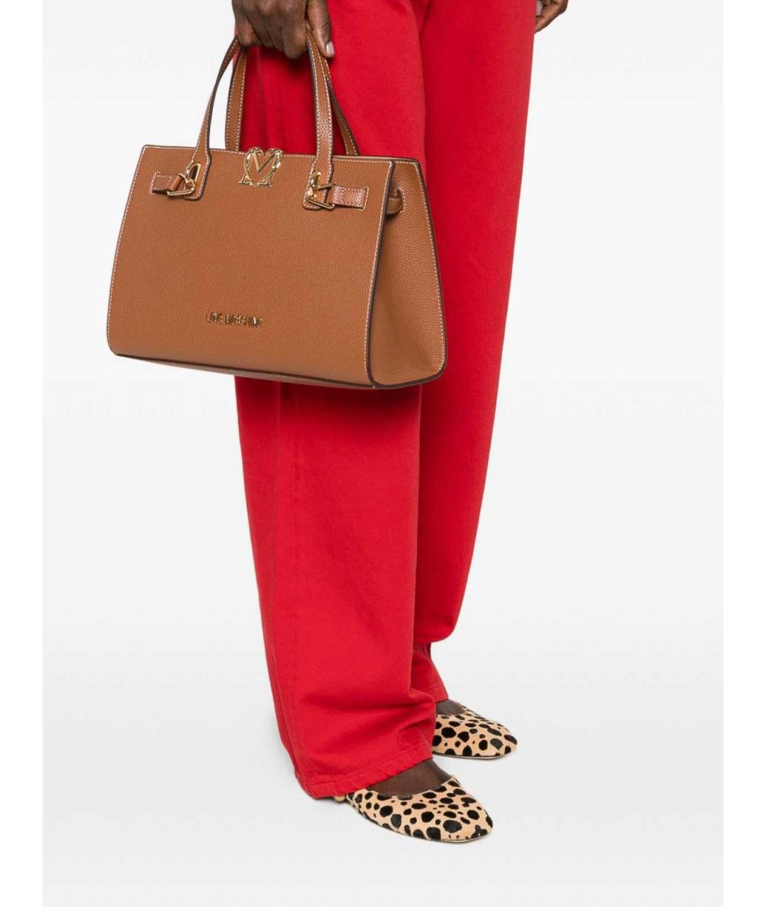 LOVE MOSCHINO Коричневая кожаная сумка тоут, фото 2