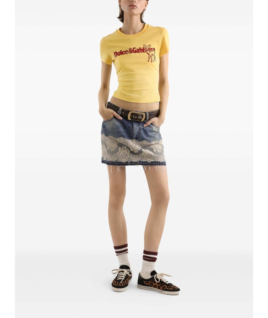 DOLCE&GABBANA Синяя хлопковая юбка мини, фото 4