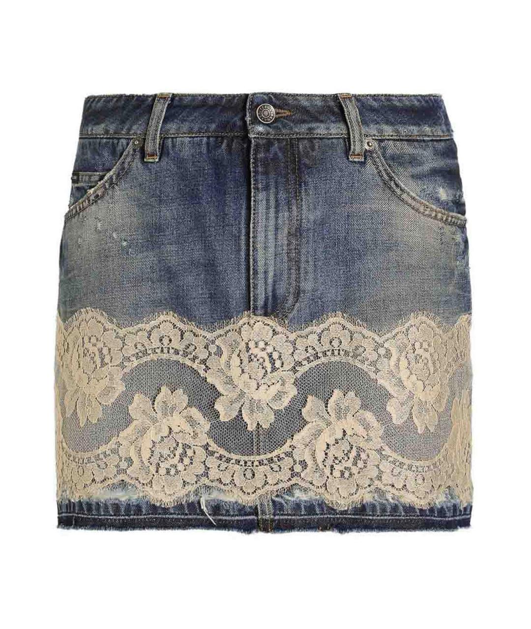 DOLCE&GABBANA Синяя хлопковая юбка мини, фото 1