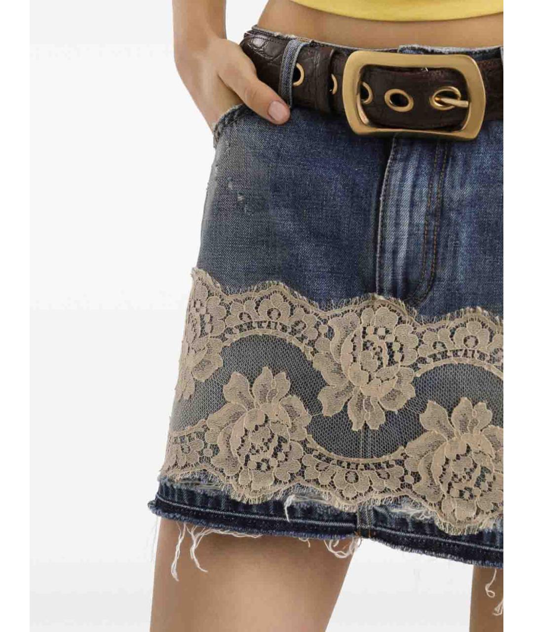 DOLCE&GABBANA Синяя хлопковая юбка мини, фото 5