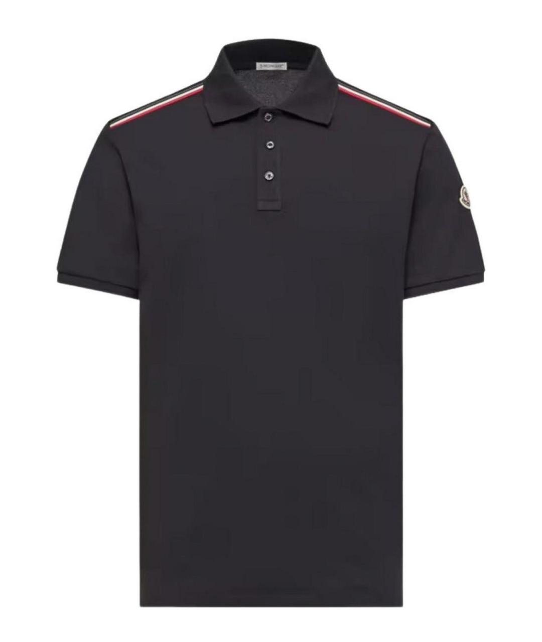 MONCLER Черное хлопковое поло с коротким рукавом, фото 1