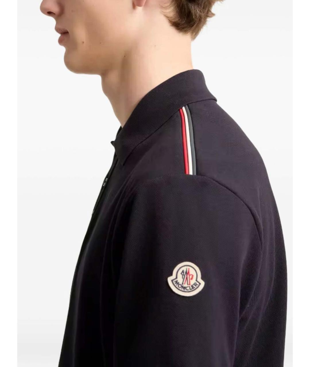 MONCLER Черное хлопковое поло с коротким рукавом, фото 4