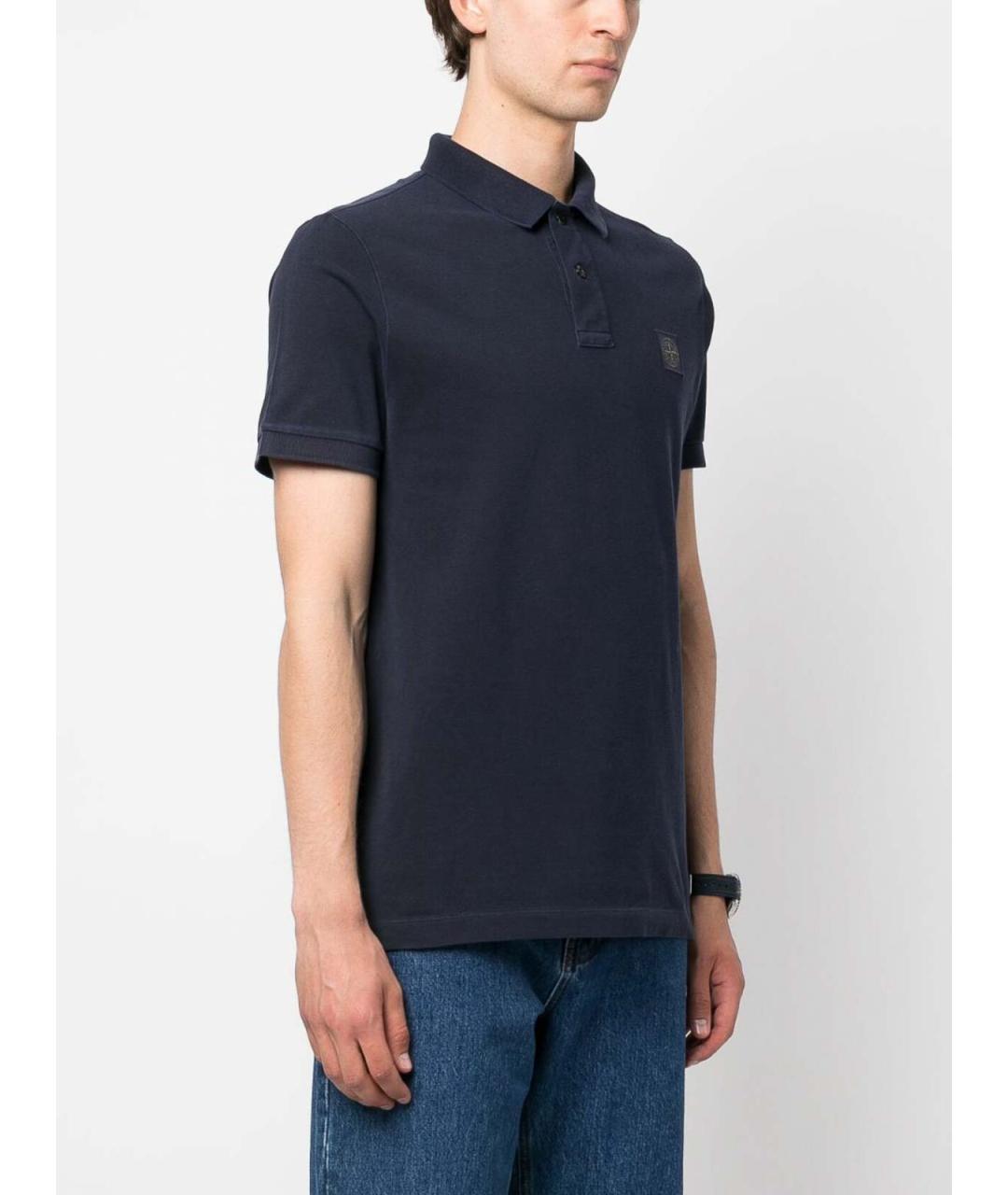 STONE ISLAND Темно-синее хлопковое поло с коротким рукавом, фото 3