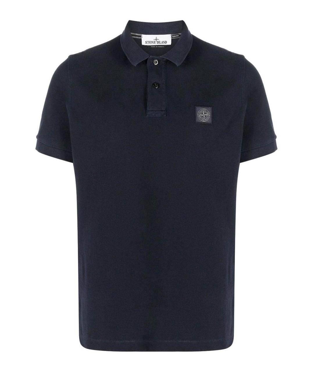 STONE ISLAND Темно-синее хлопковое поло с коротким рукавом, фото 1