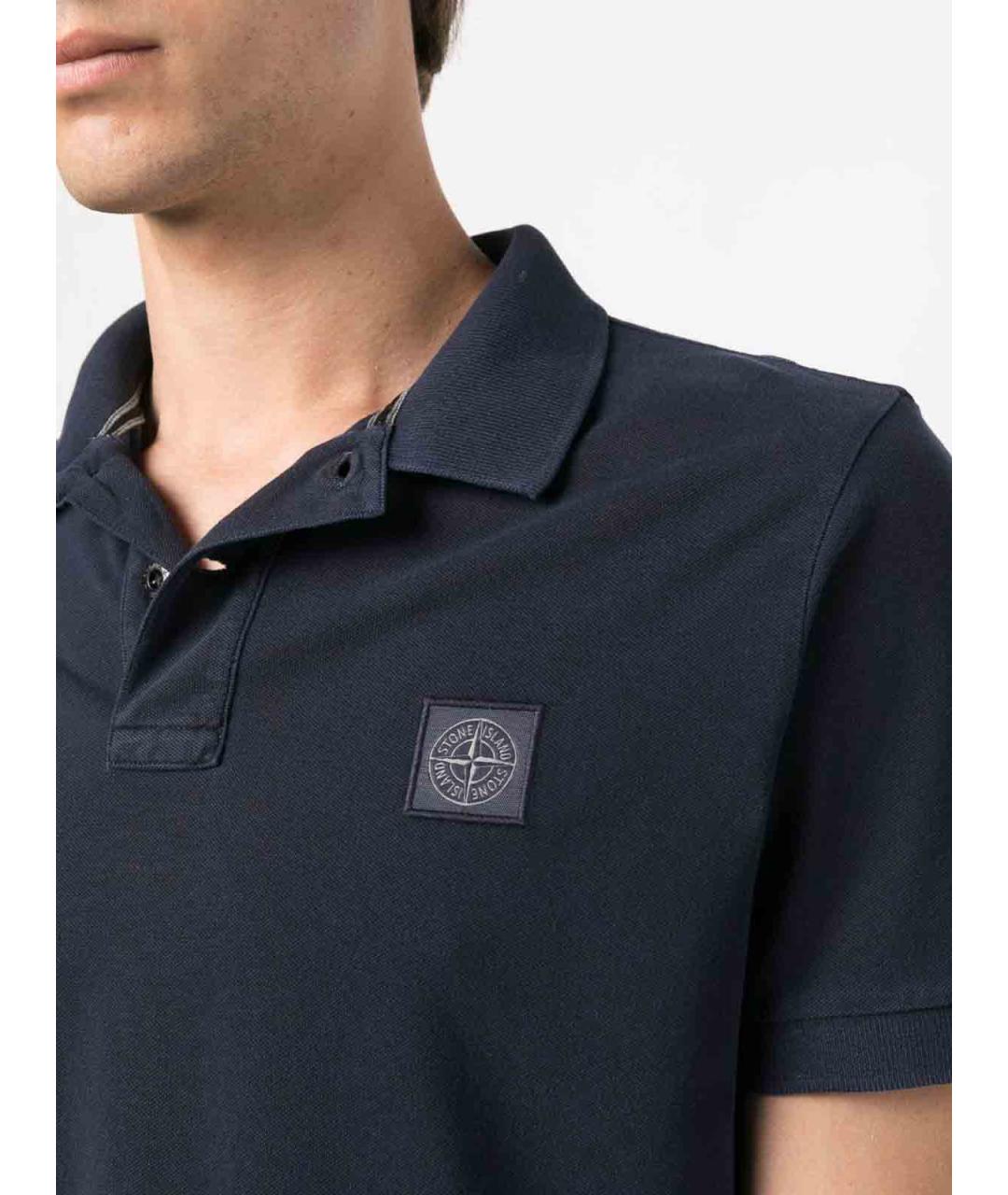 STONE ISLAND Темно-синее хлопковое поло с коротким рукавом, фото 2