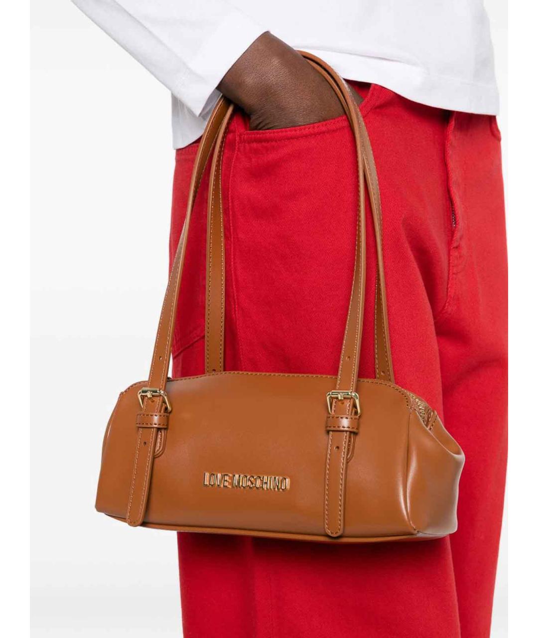 LOVE MOSCHINO Коричневая кожаная сумка через плечо, фото 3