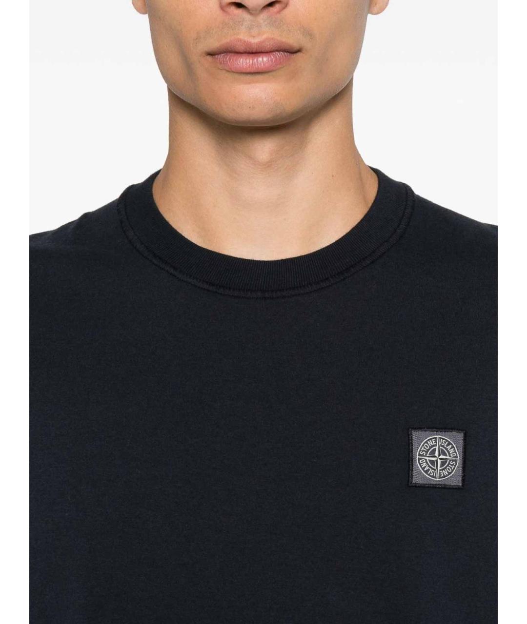 STONE ISLAND Темно-синяя хлопковая футболка, фото 2