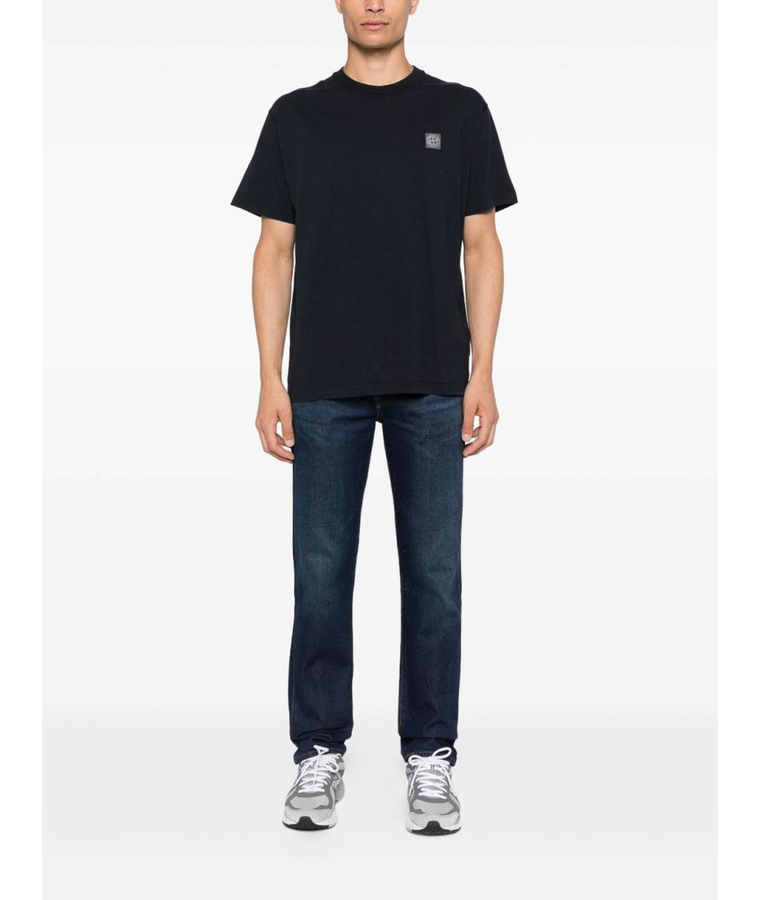 STONE ISLAND Темно-синяя хлопковая футболка, фото 3