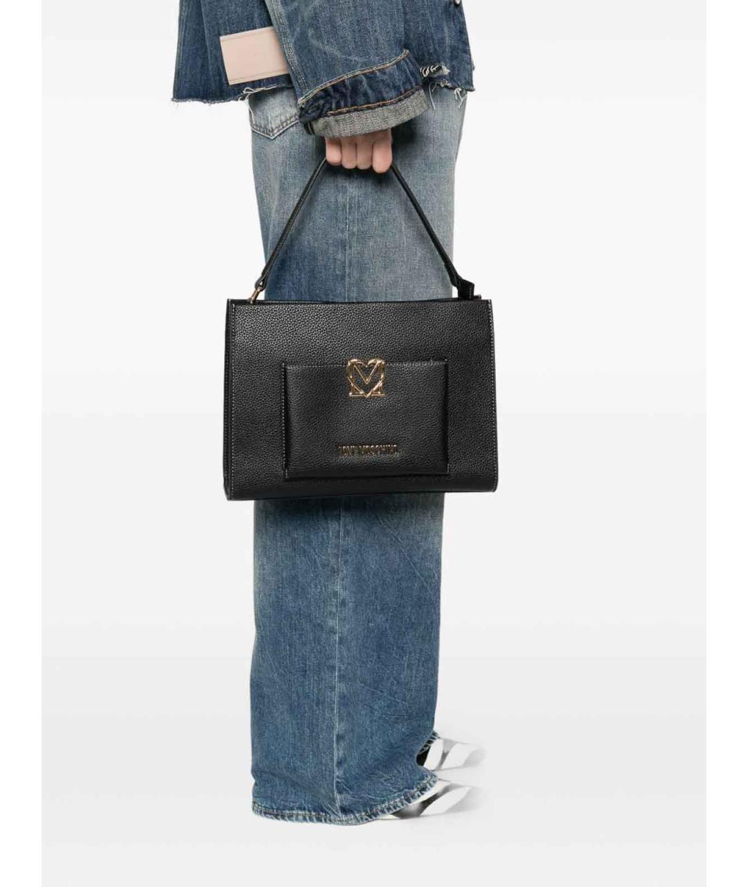 LOVE MOSCHINO Черная кожаная сумка тоут, фото 2