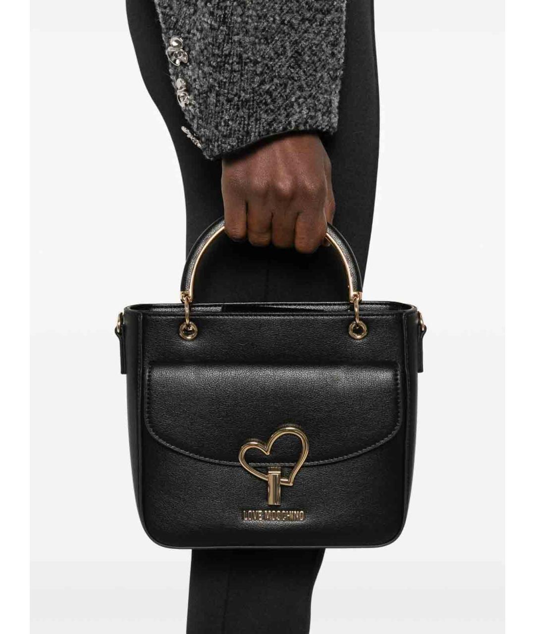 LOVE MOSCHINO Черная кожаная сумка тоут, фото 2