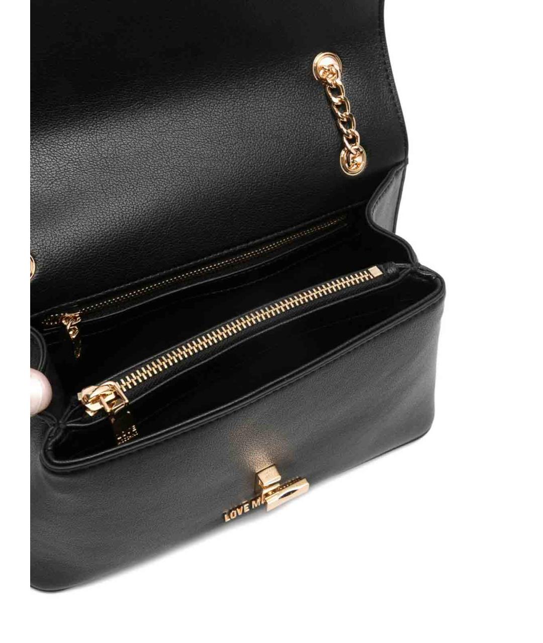 LOVE MOSCHINO Черная кожаная сумка через плечо, фото 3