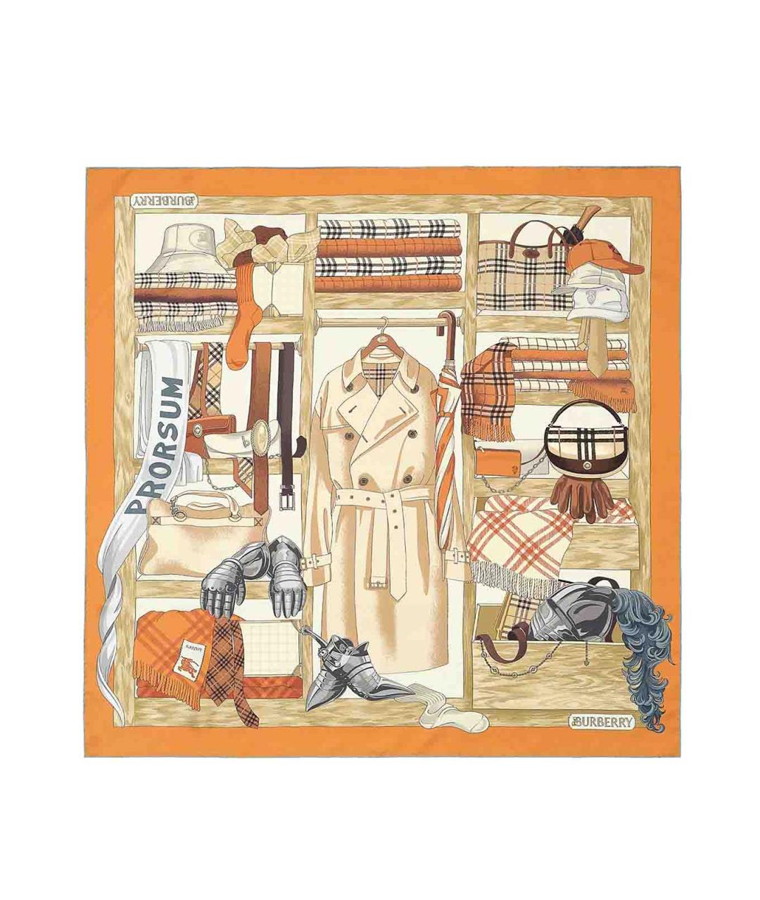 BURBERRY Оранжевый шелковый платок, фото 1