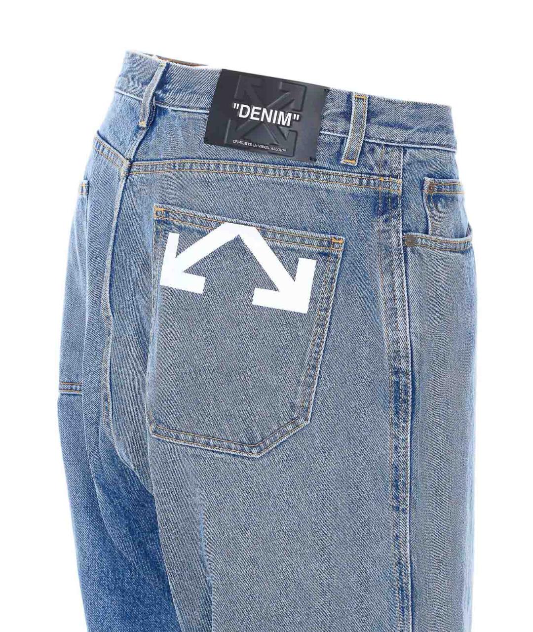 OFF-WHITE Голубые хлопко-полиэстеровые прямые джинсы, фото 3