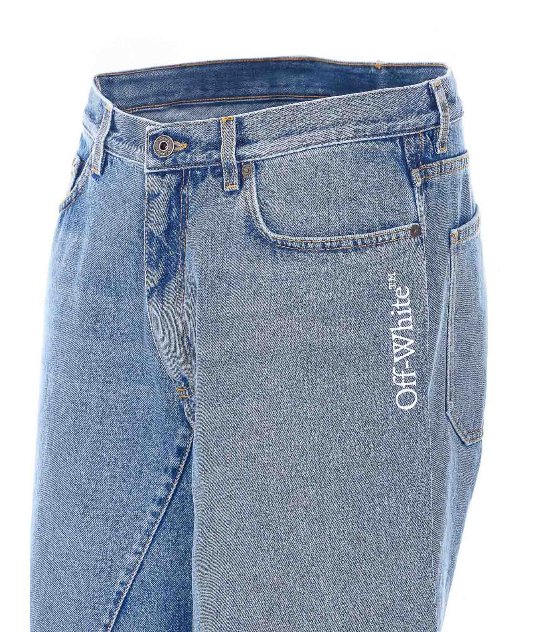 OFF-WHITE Голубые хлопко-полиэстеровые прямые джинсы, фото 4