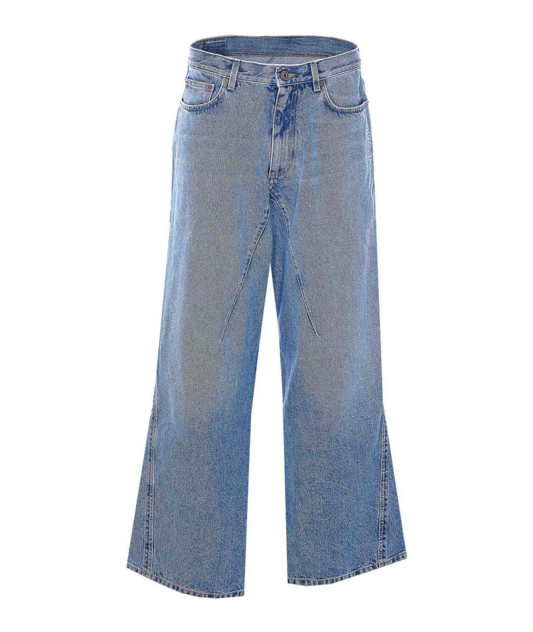 OFF-WHITE Голубые хлопко-полиэстеровые прямые джинсы, фото 1