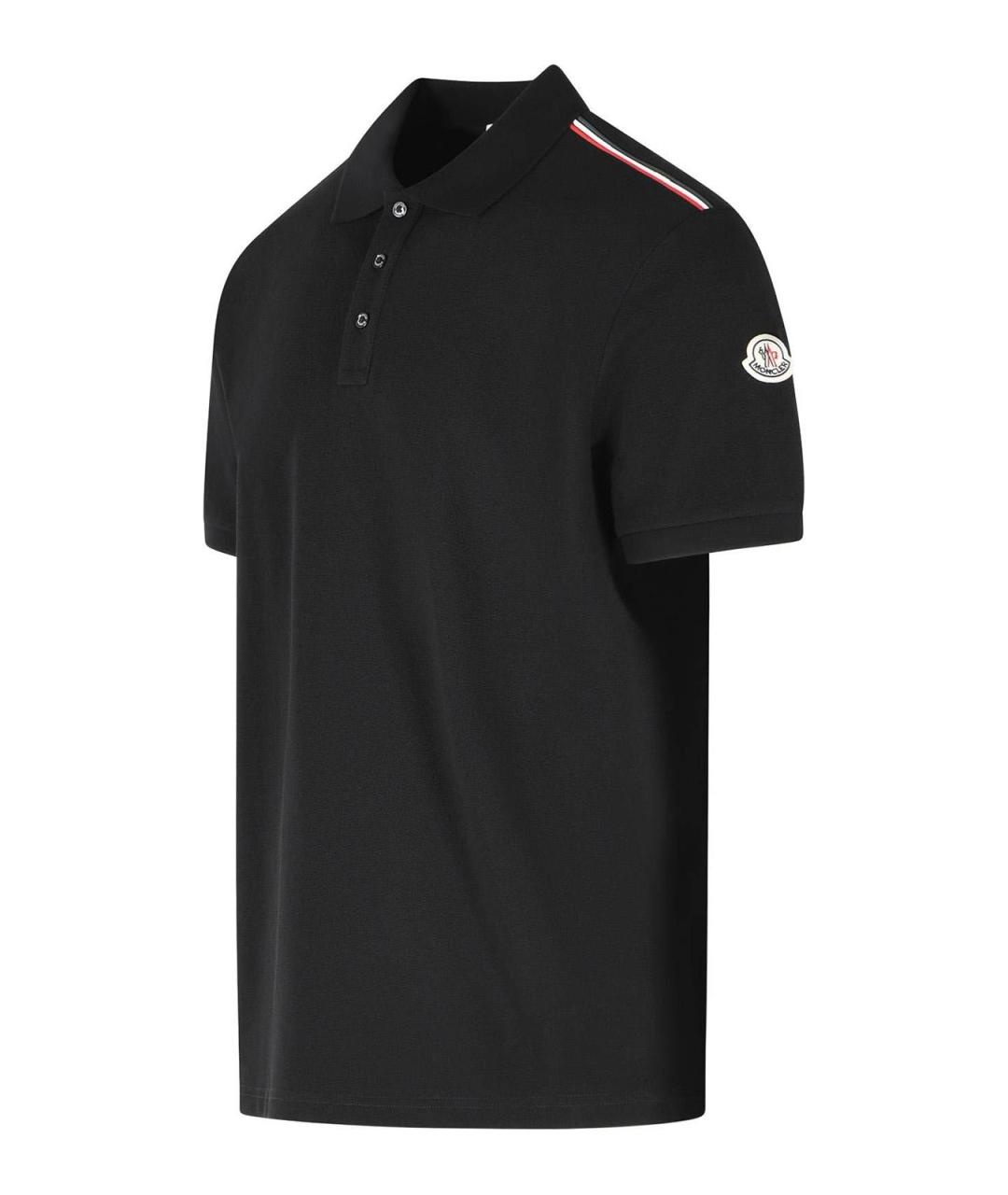 MONCLER Черное хлопковое поло с коротким рукавом, фото 3
