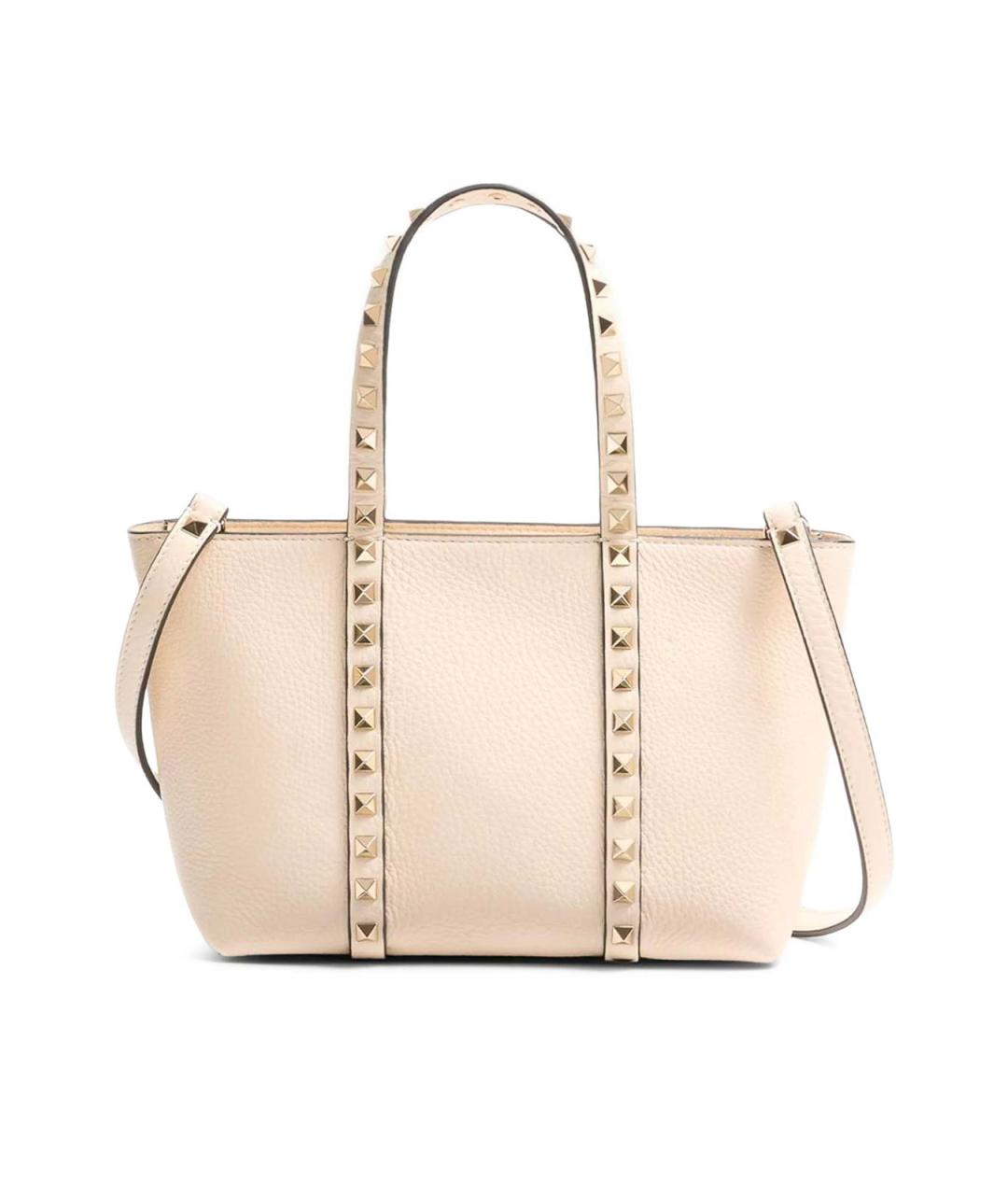 VALENTINO Бежевая кожаная сумка тоут, фото 3