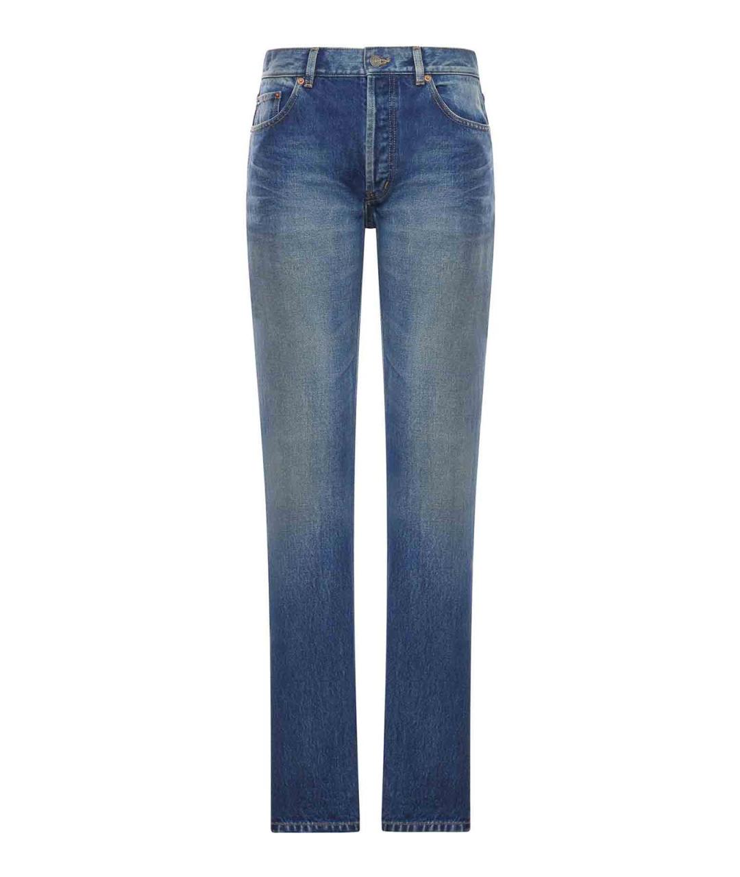 SAINT LAURENT Синие хлопковые прямые джинсы, фото 1