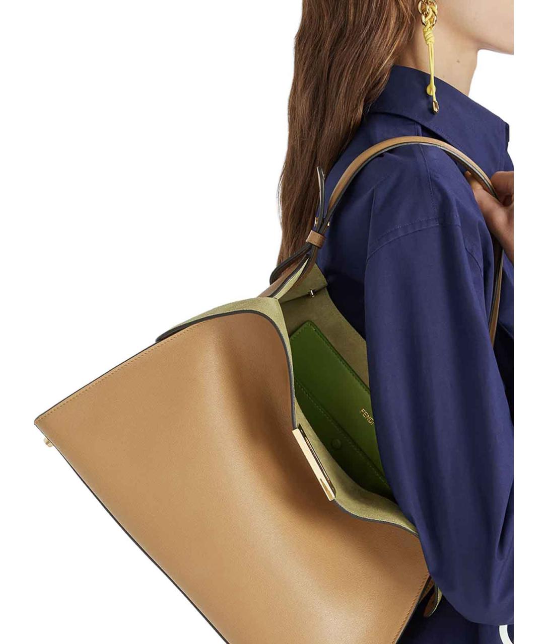 FENDI Коричневая кожаная сумка тоут, фото 3