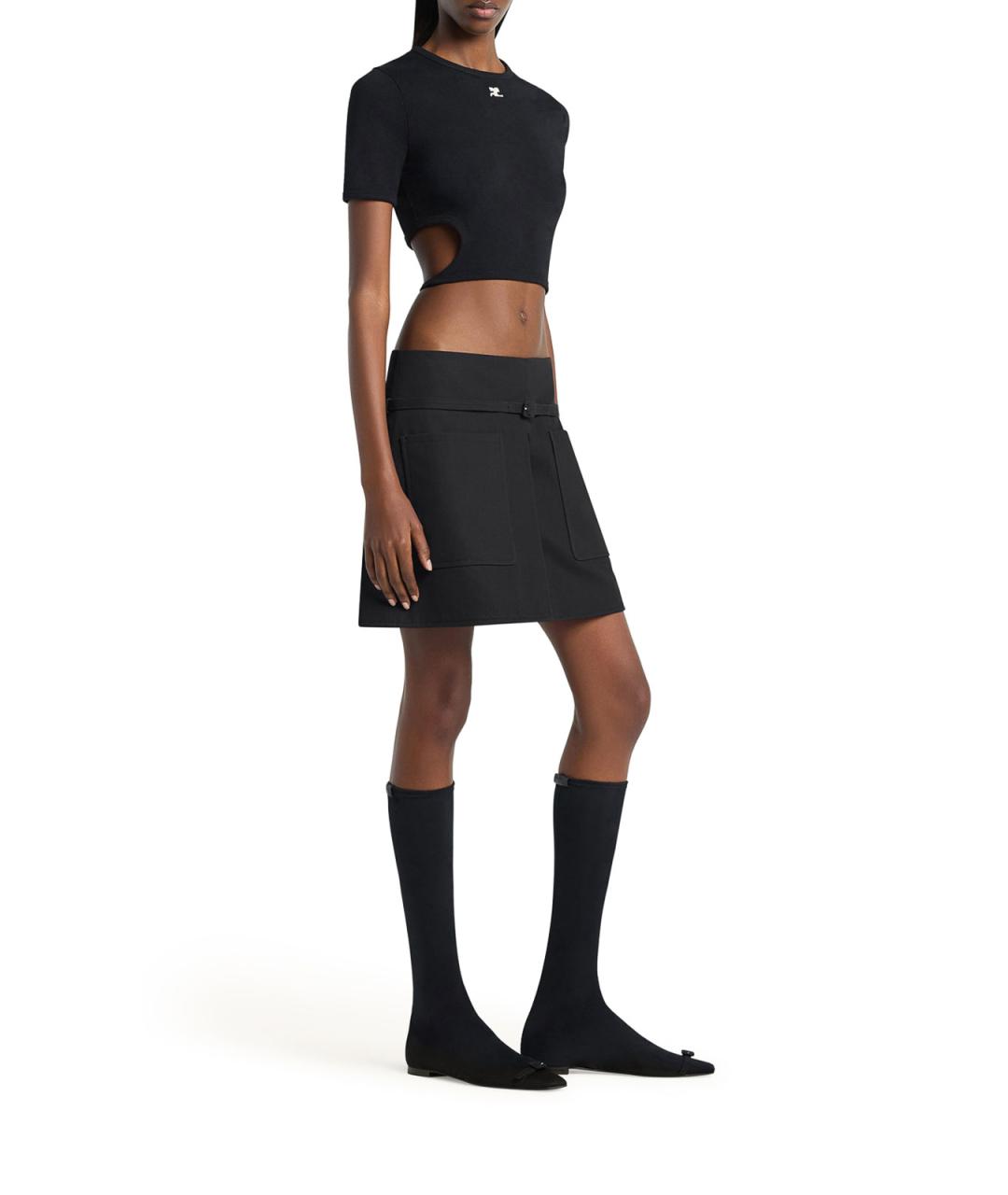 COURREGES Черная хлопковая футболка, фото 4