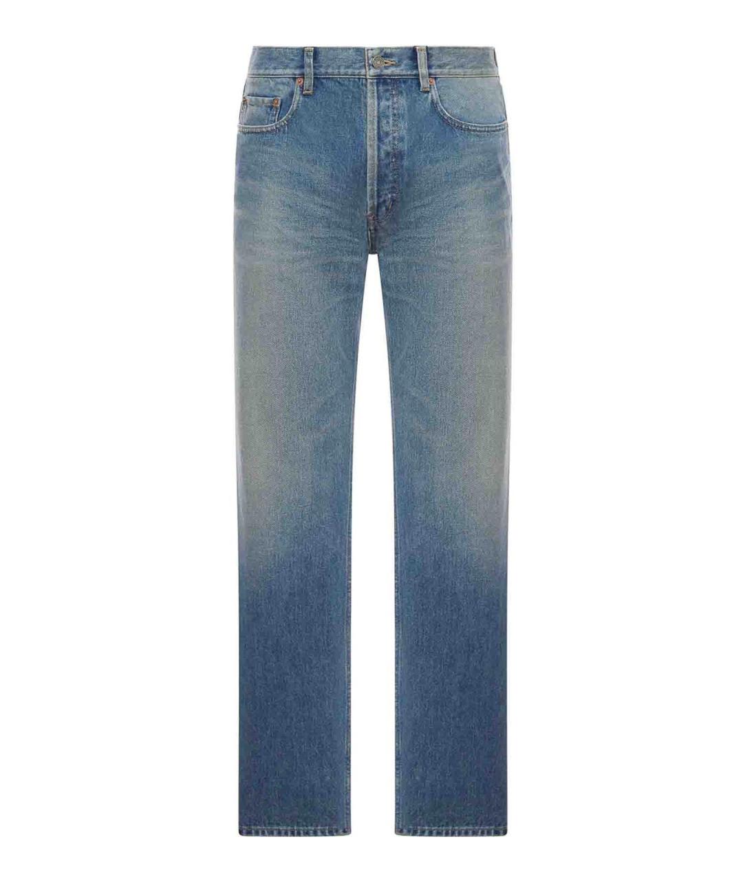 SAINT LAURENT Синие хлопковые прямые джинсы, фото 1