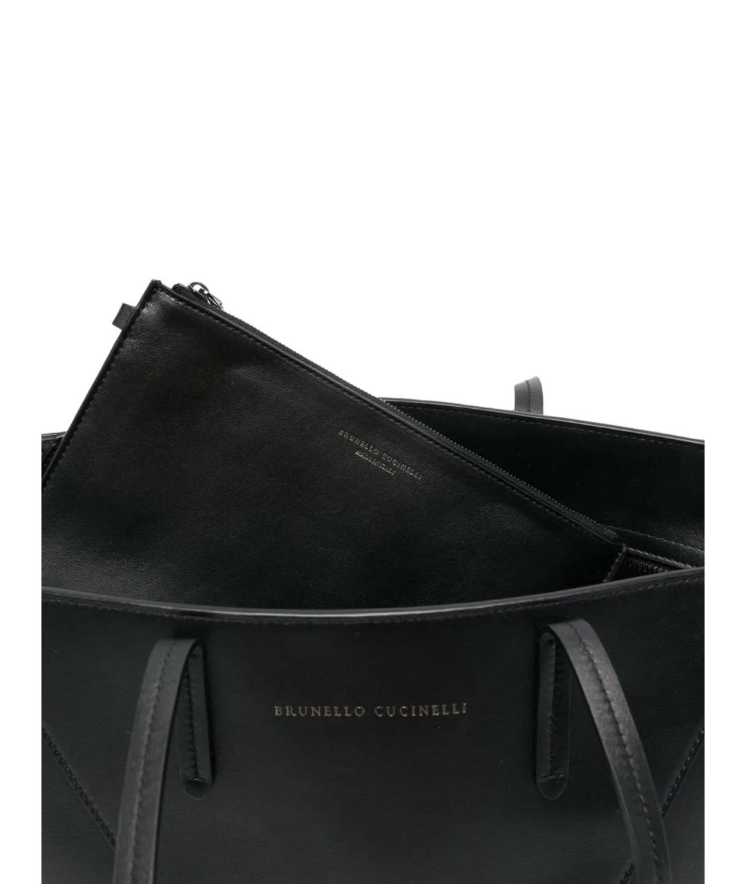 BRUNELLO CUCINELLI Черная кожаная сумка тоут, фото 4