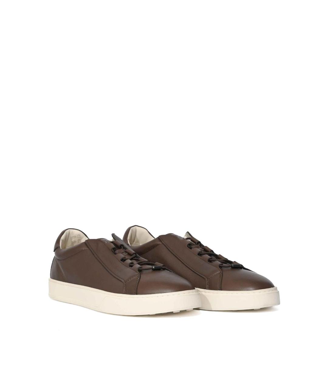 TOD'S Коричневые кожаные низкие кроссовки / кеды, фото 4